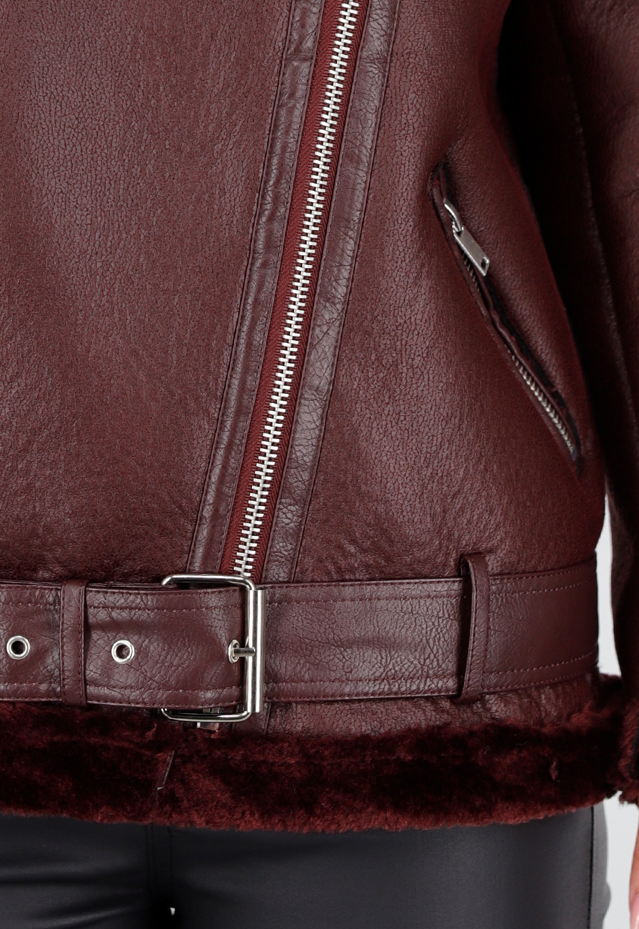 Bordeaux Rode Leren Jack met Faux Fur - Uwantisell.nl