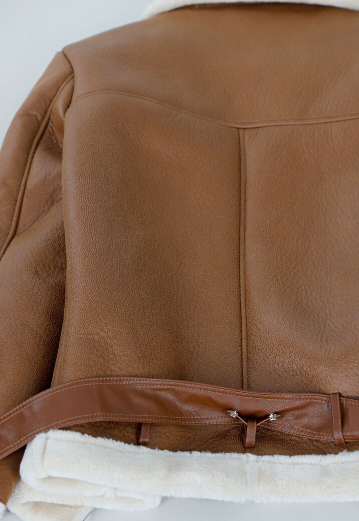 Bordeaux Rode Imitatie Leren Biker Jas met Faux Fur