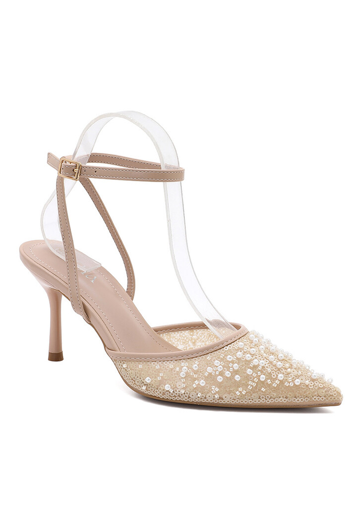 Beige Pumps met Pailetten en Kralen