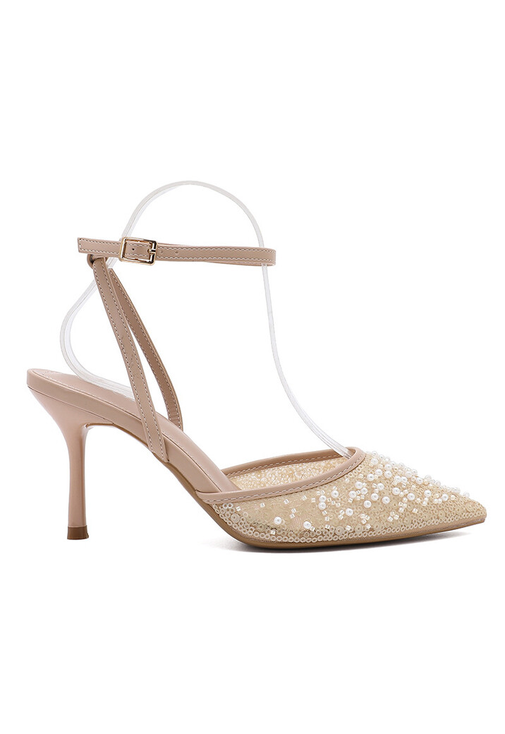 Beige Pumps met Pailetten en Kralen