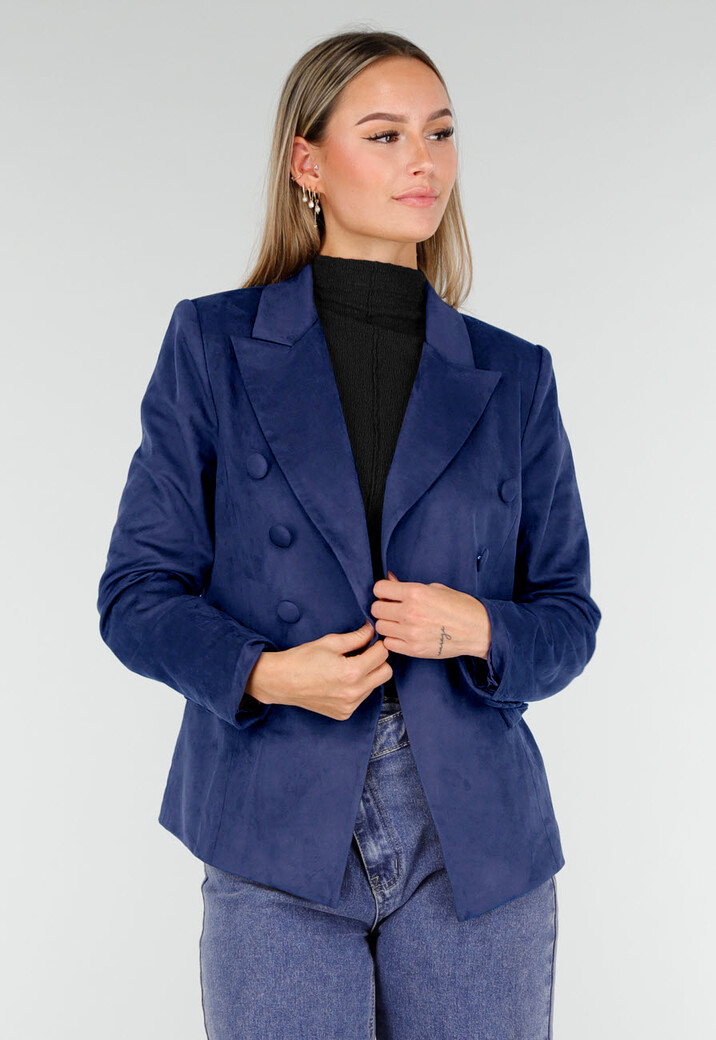 Blauwe Suede Blazer met Dubbele Knopen