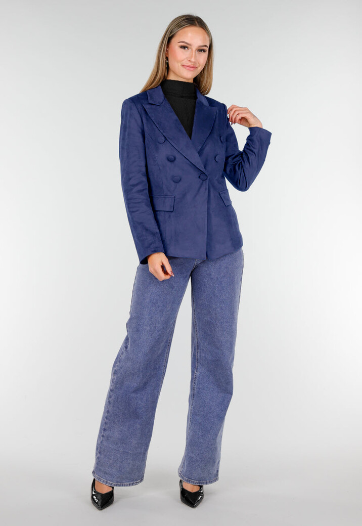 Blauwe Suede Blazer met Dubbele Knopen