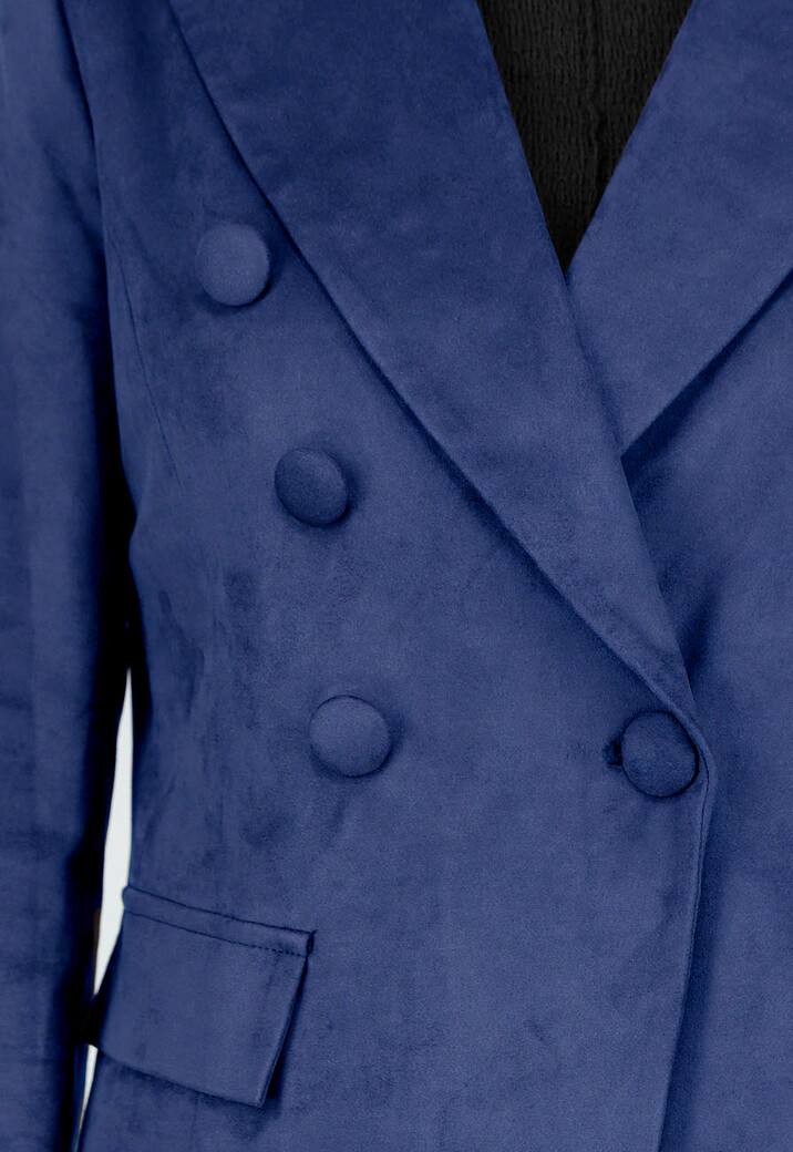 Blauwe Suede Blazer met Dubbele Knopen