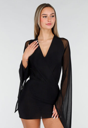 Zwarte Mesh Set met Body en Rok