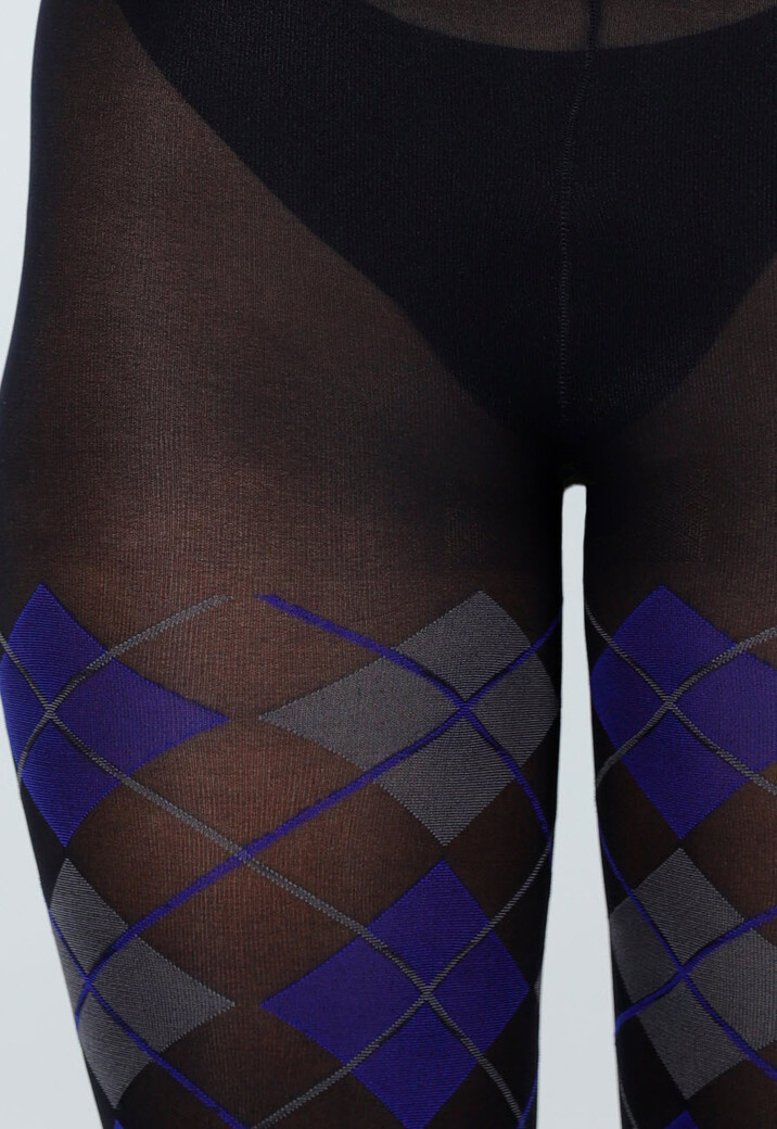 Donkerblauwe Grijze Panty met Argyle Print