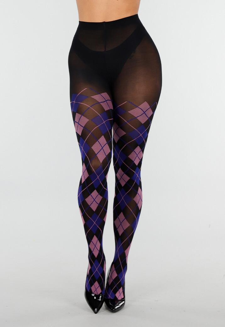 Blauw Roze Panty met Argyle Print