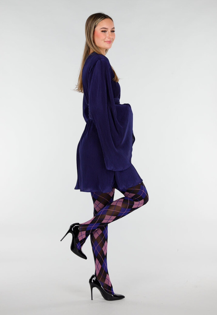 Blauw Roze Panty met Argyle Print