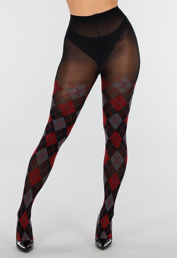 Grijs Rode Panty met Argyle Print
