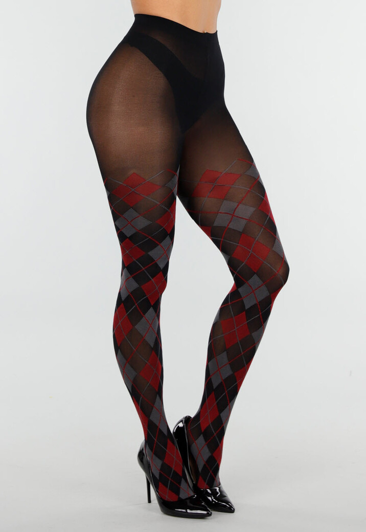 Rood Grijze Panty met Argyle Print