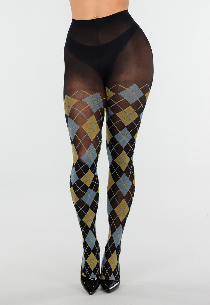 Blauw Gele Panty met Argyle Print