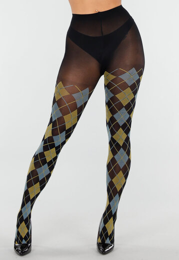 Geel Blauwe Panty met Argyle Print