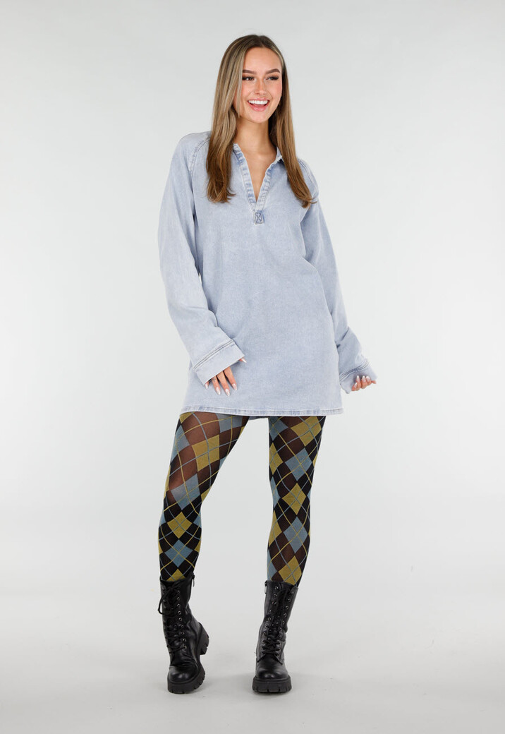 Blauw Gele Panty met Argyle Print