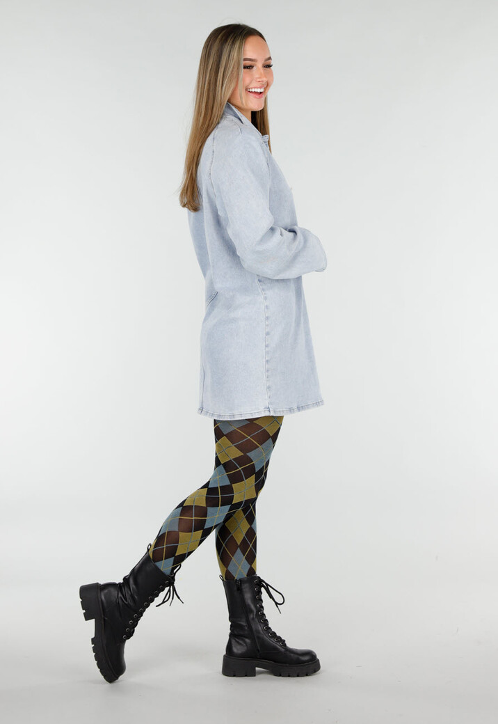 Blauw Gele Panty met Argyle Print