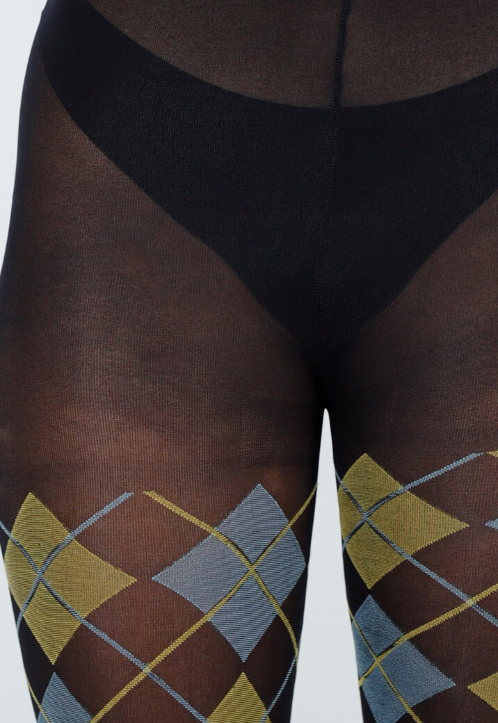 Blauw Gele Panty met Argyle Print