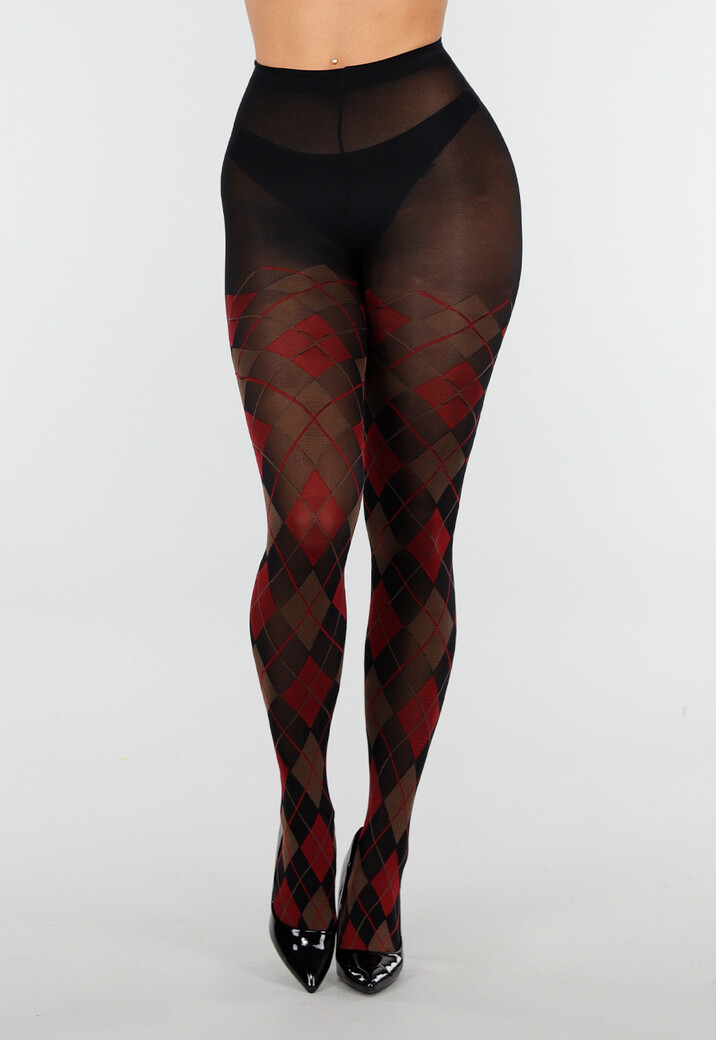 Rood Bruine 50 Den Panty met Argyle Print