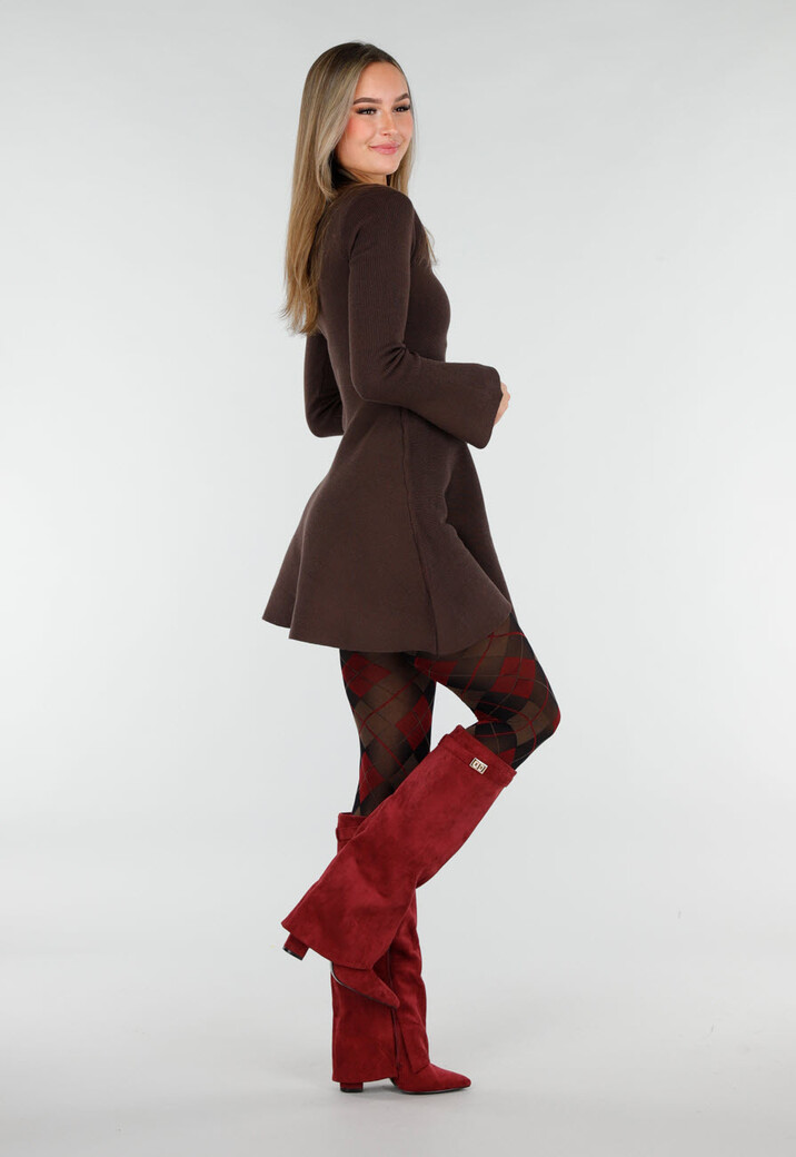 Rood Bruine 50 Den Panty met Argyle Print