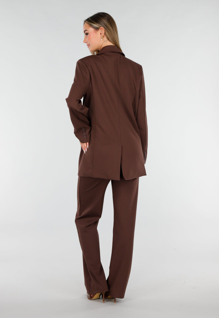Bruine Oversized Stretch Blazer met Schoudervullingen
