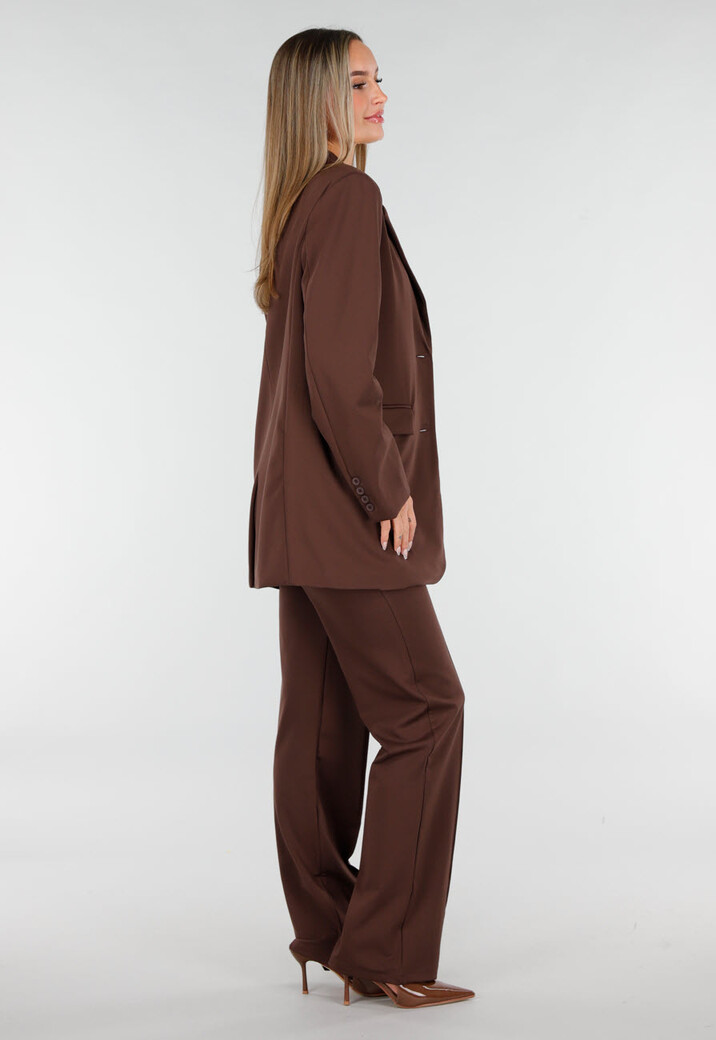 Bruine Oversized Stretch Blazer met Schoudervullingen