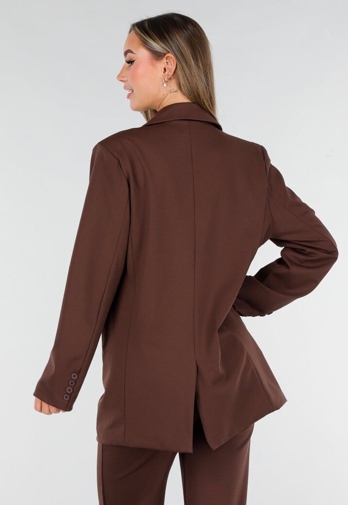 Bruine Oversized Stretch Blazer met Schoudervullingen