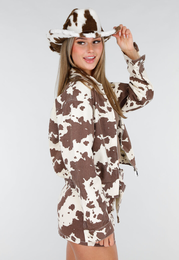 Bruine Cowboyhoed met Koeienprint