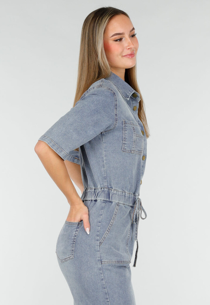 Denim Jumpsuit met Elastische Taille Blauw
