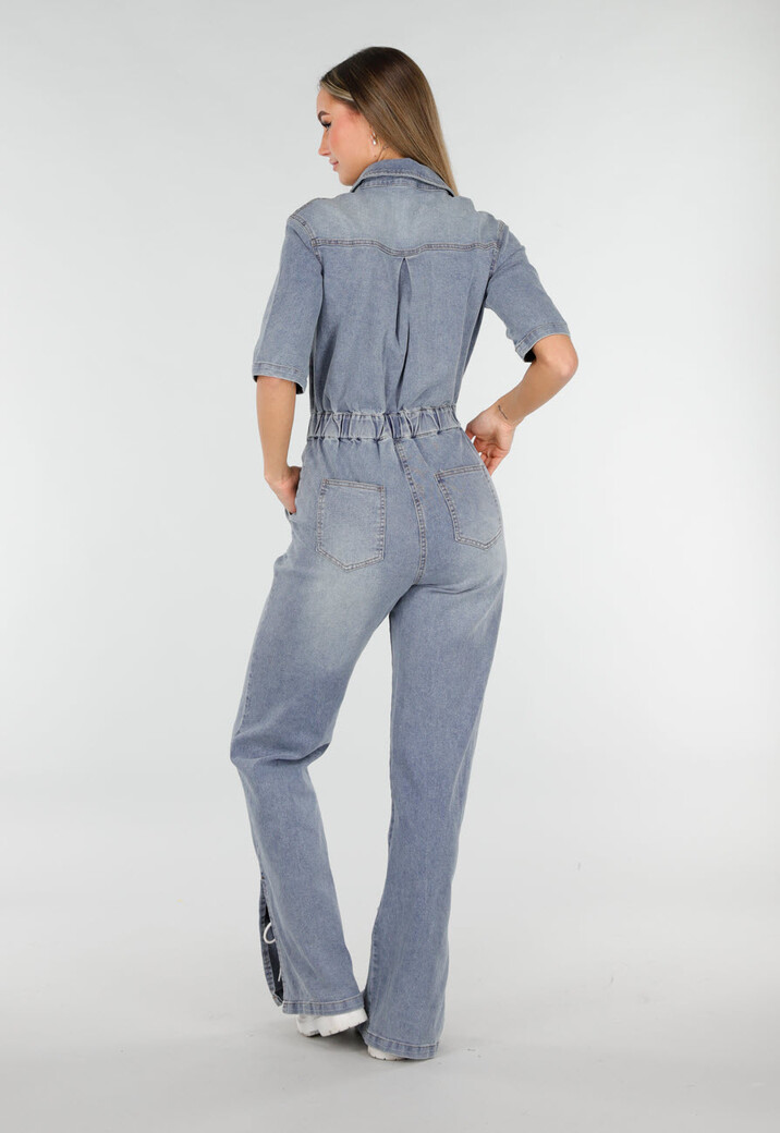 Denim Jumpsuit met Elastische Taille Blauw