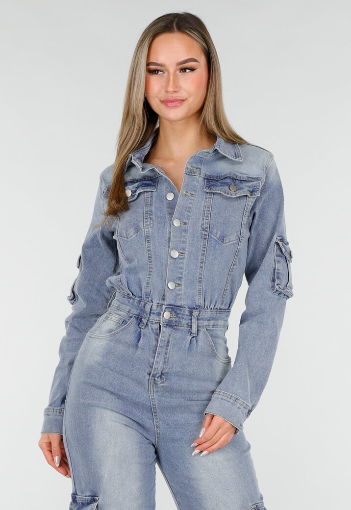 Denim Cargo Jumpsuit Blauw