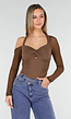 Bruine Crop Top met Gedraaide Voorzijde