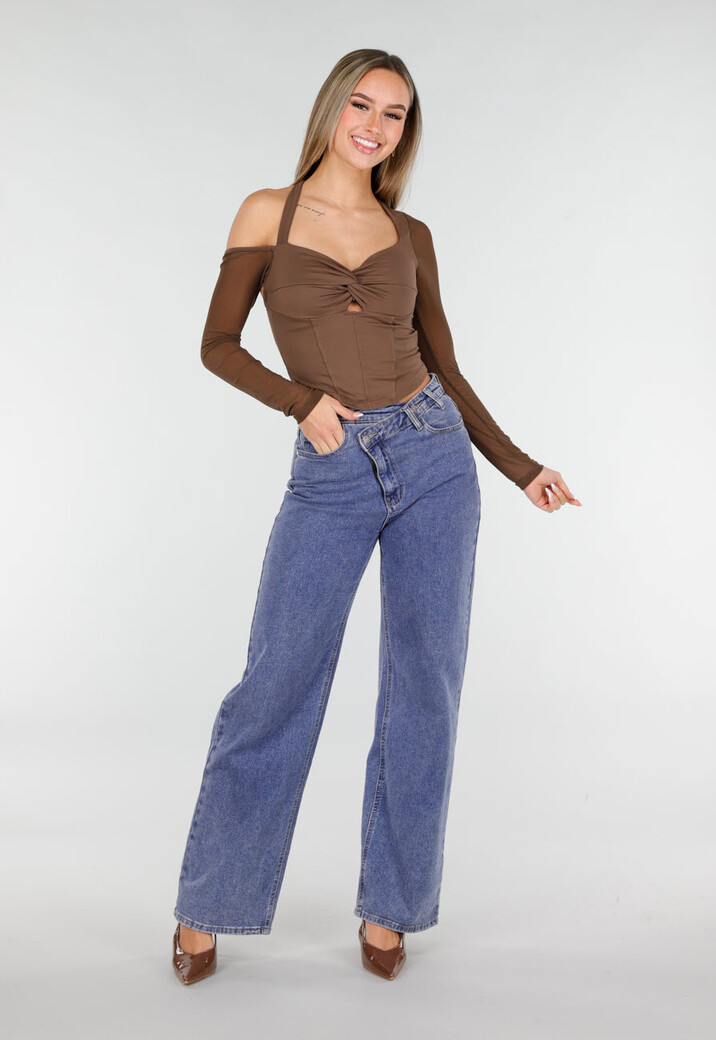 Bruine Crop Top met Gedraaide Voorzijde