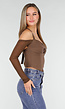 Bruine Crop Top met Gedraaide Voorzijde