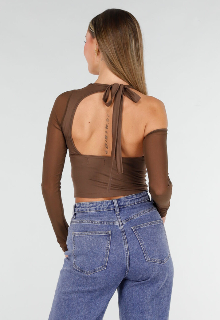 Bruine Crop Top met Gedraaide Voorzijde