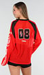 Rode Mesh Jersey Top met Lange Mouwen