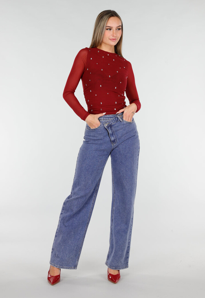 Bordeauxrode Mesh Top met Studs