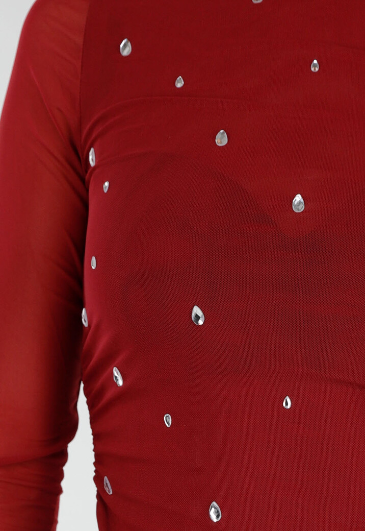 Bordeauxrode Mesh Top met Studs