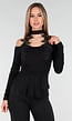 Cold Shoulder Peplum Top met Choker Zwart