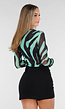 Groene Mesh Top met Zebraprint en Lange Mouwen