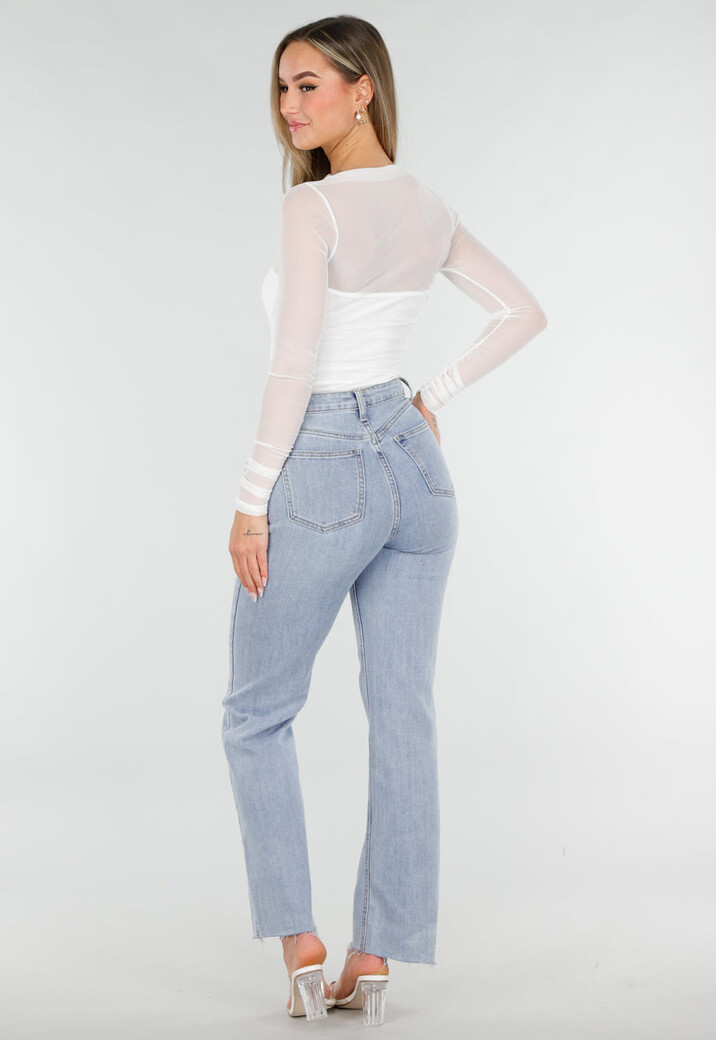 Witte Mesh Body met Lange Mouwen