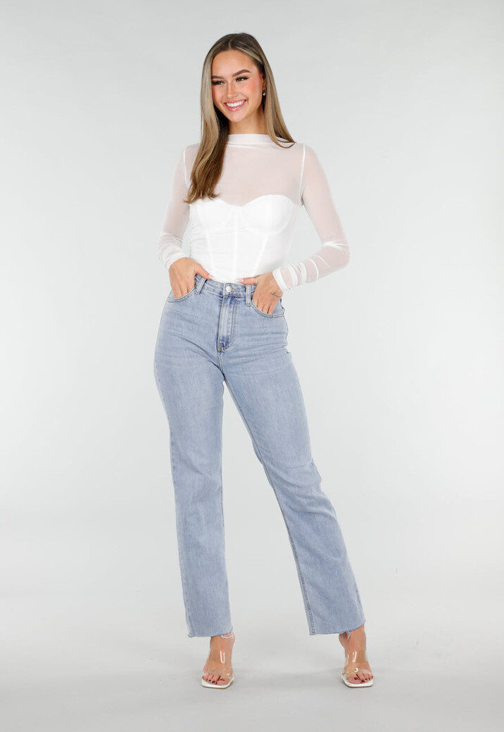 Witte Mesh Body met Lange Mouwen