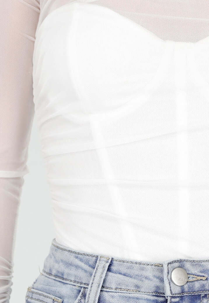 Witte Mesh Body met Lange Mouwen