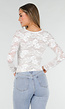 Witte Kanten Stretch Top met Lange Mouwen