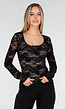 Zwarte Kanten Stretch Top met Lange Mouwen