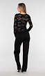 Zwarte Kanten Stretch Top met Lange Mouwen