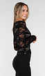 Zwarte Kanten Stretch Top met Lange Mouwen