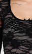 Zwarte Kanten Stretch Top met Lange Mouwen