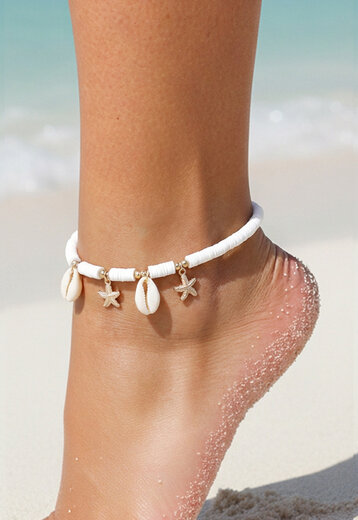 Enkelbandje met Katsuki Kralen en Kauri Schelpen