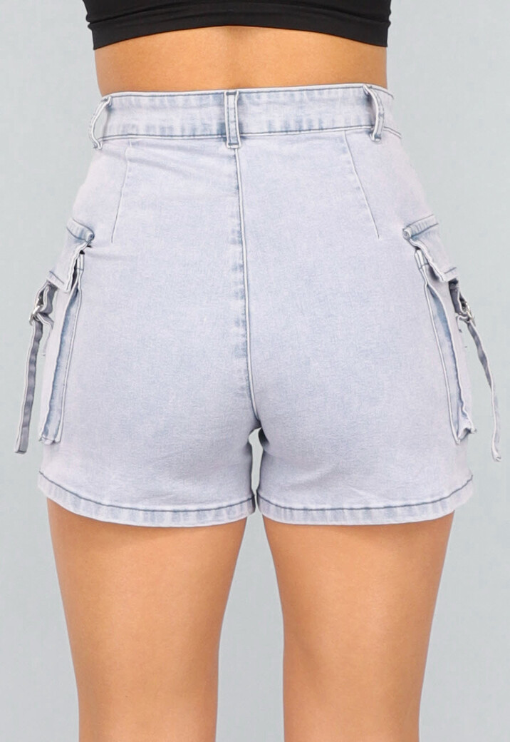 Blauwe Denim Cargo Short met Stretch