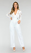 Nette Witte Jumpsuit met Kant en Tailleriem