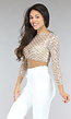 Gouden Longsleeve Mesh Top met Parels