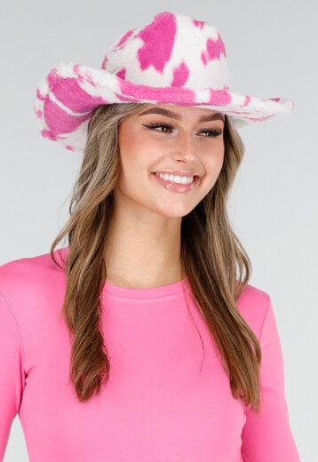 Roze Cowboyhoed met Koeienprint