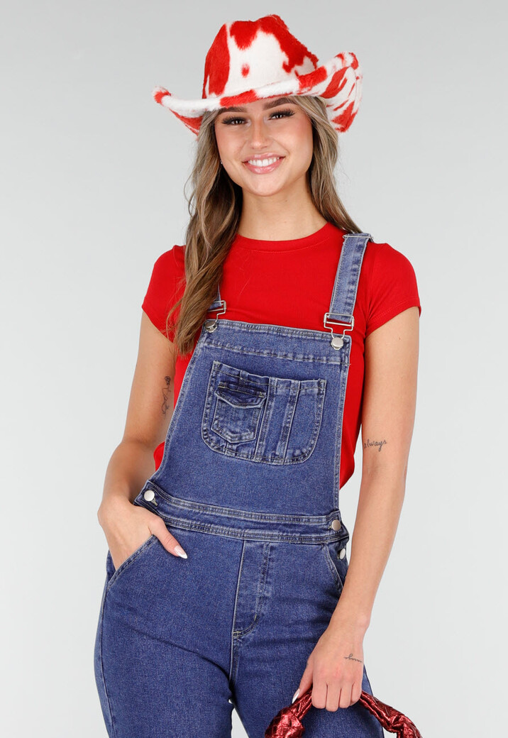 Rode Cowboyhoed met Koeienprint van Faux Fur